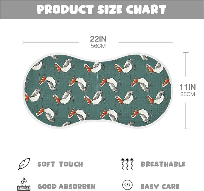 Muslin Burp Cloths for Baby Boys and Girls - 4-Pack Ultra Absorbent Funny Pelican Muslin Washcloths, Newborn Towel, Milk Spit Up Rags, Burp Cloth Bib for Unisex, 22 x 11 Inch