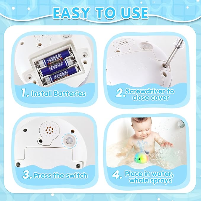 Gigilli Whale Bath Toy Sprinkler, Baby Bath Toys for Babies 6-12-18 Month Toddler Pool Water Toy, Light Up Bath Toys for Kids Ages 1-3, 1 Year Old Boy Girl Gift Infant Birthday Bathtub Water Table Toy