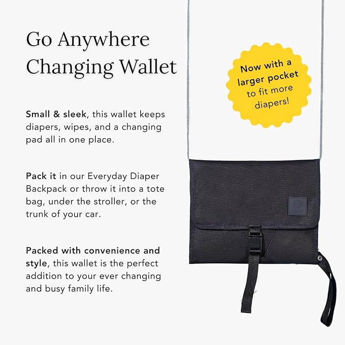 Huhu Baby Changing Wallet ??Compact, Portable Diaper Changing Pad for Travel ??Easy to Clean, Foldable Changing Mat ??Must Have Diaper Bag Accessory for New Parents (Midnight Black)