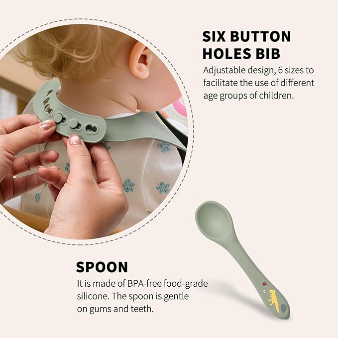silicone baby feeding set, Baby Led Weaning Supplies，Cutlery Feeding Supplies, Baby Utensils Feeding Essentials for Starting Solidsï¼? Piece Set (Green)