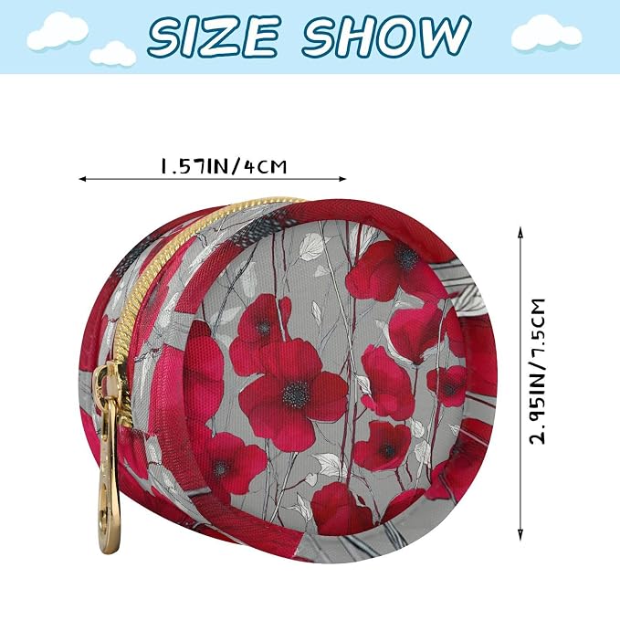 Pacifier Holder with Clip Pacifier Case for Diaper Bag Round Baby Pacifier Pouch Box Bag Portable Grey and Red Vintage Poppy Flowers01