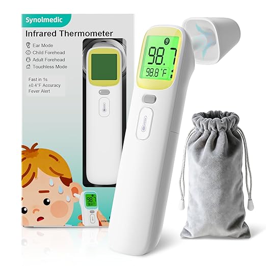 Baby Ear Thermometer for Kids - Forehead Thermometer FSA-HSA, Digital Infrared Thermometers for Adults, Accurate No Touch Termometro with Fever Alarm & Mute Mode,40 Memories (Yellow 1 Pack)
