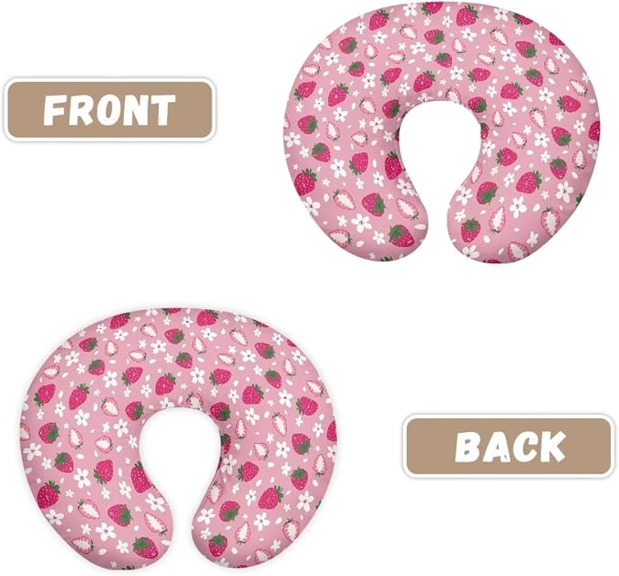 Strawberry Nursing Pillow Cover Breast Feeding Pillow Covers 1 Pack for Breastfeeding Pillow Soft Fabric Fits Snug On Infant Feeding Cushion Cover Pillow Not Included