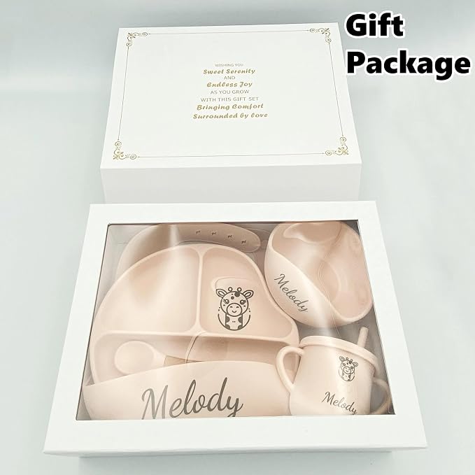 Personalized Silicone Baby Feeding Kit with Name – BPA-Free Self-Feeding Starter Set for Infants & Toddlers, Custom Baby Gift for Boys and Girls，lovely Baby Product (Color Y9)