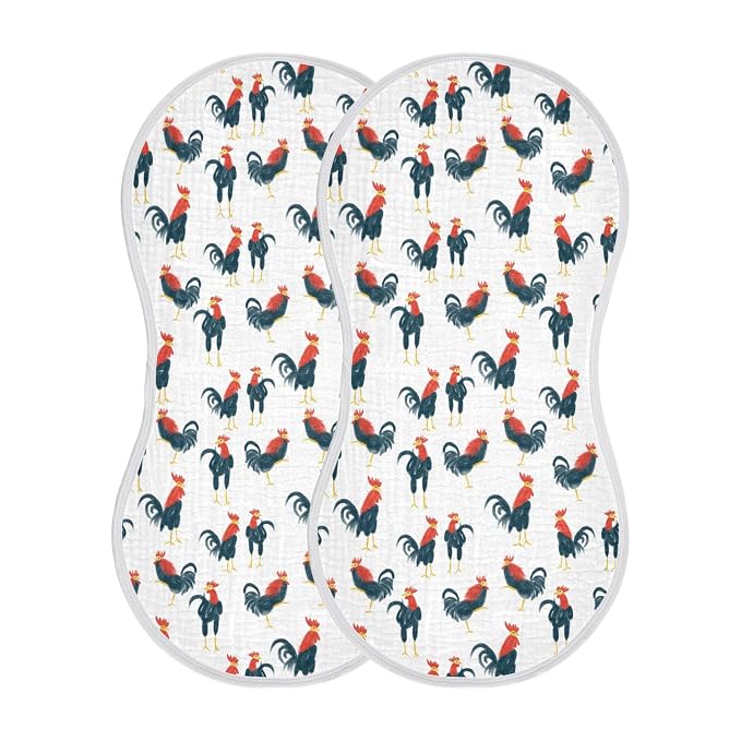 Muslin Baby Burp Cloths, Red and Black Vintage Rooster Muslin Baby Bibs Rags Comfy Soft Absorbent in for Newborn Boys and Girls 4 Piece 22 x 11 Inch