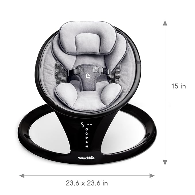 Munchkin Electric Baby Swing, Portable and Lightweight, Bluetooth Enabled Infant Rocker with Natural Sway in 5 Ranges of Motion, Newborn Nursery Essentials, Black/Grey