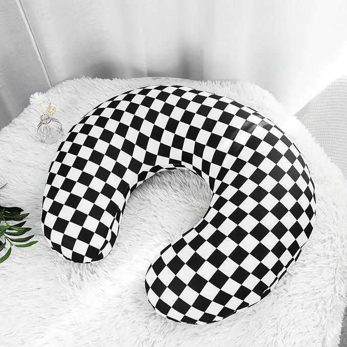DILIMI Nursing Pillow Cover, Soft Removable Case for Breastfeeding Pillows, Ultra Soft Comfortable Slipcover, Green & Black Checkerboard, Standard Size, 2 Pack