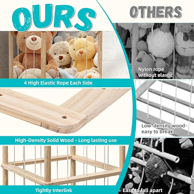 Art3d Large Stuffed Animal Storage, 54" Tall Wooden Stuffed Animal Organizer & Holder, Space Save Toy Storage Zoo for Toddler Room, Playroom & Bedroom