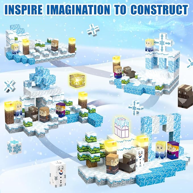 Daoyehsy 200PCS Magnetic Blocks Building Toys, 1" Light Up Building Blocks Magnet Cubes Tiles for Toddlers Boys Girls 3+, Build 3D Snow World, STEM Sensory Construction Toys