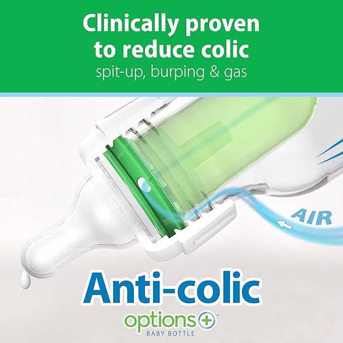Dr. Brown's Anti-Colic Options+ Narrow Glass Baby Bottle with Level 1 Slow Flow Nipple, BPA-Free, 4 oz/120 mL, 0m+, 2 Count, 1-Pack
