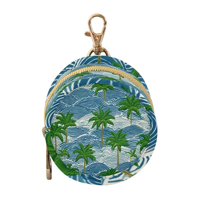 Pacifier Holder with Clip Pacifier Case for Diaper Bag Round Baby Pacifier Pouch Box Bag Portable Blue Waves and Green Tropical Coconut Trees01
