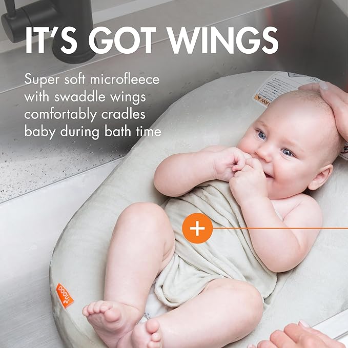 Boon Puff+ Inflatable Baby Bather - Infant Bathtub Includes Microfleece Cover, Swaddle Wings, and Storage Bag ??Inflatable Baby Bathtub for Newborns and Infants