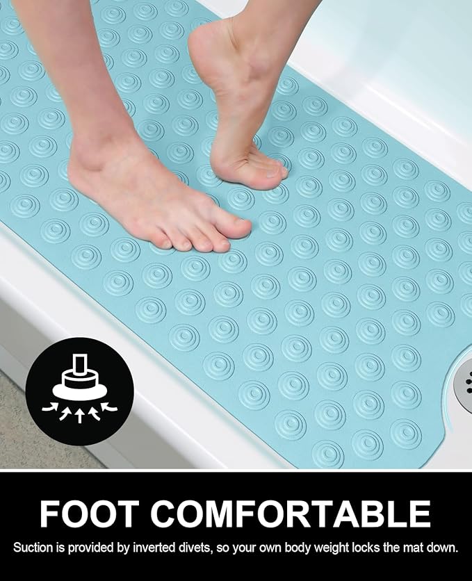 OTHWAY No Suction Cup Bath Mat: 39x16 inch Extra Long Bathmat?‚Perfect for Refinished or Ordinary Bath Tubs?‚Made of Nature Rubber?‚a Blessing for The Elderly and Children (Lake Blue)