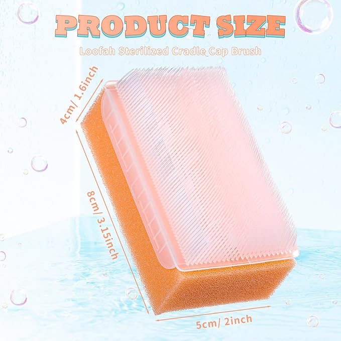 Sunnyray 12 Pcs Bath Sponges Soft Foam Scrubber with Cradle Cap Bristle Brush 2 in 1, Cleansing Body, Hair and Scalp Cleansing, Gentle on Baby and Toddler Sensitive Skin, Sterile and Safe
