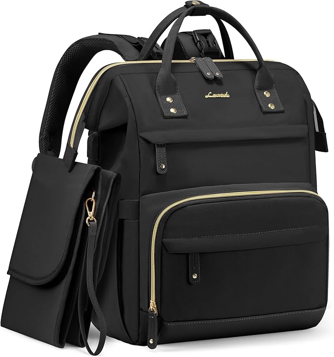 LOVEVOOK Diaper Bag Backpack, Baby Bag with Changing Station, Large Diaper Backpack for Moms Dads, Waterproof Leather Accents Baby Boy and Girl Bag for Travel Baby Essentials, Black