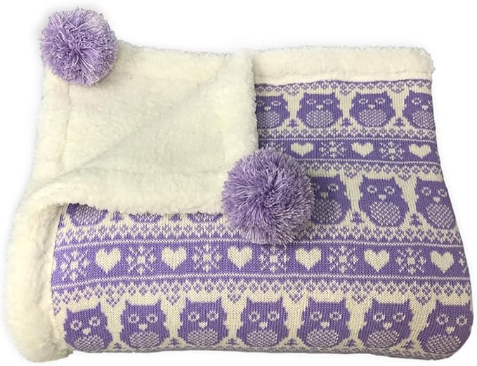 Snow Owl Cotton Knit Sherpa Baby Blanket 30?�x40??(Light Purple)