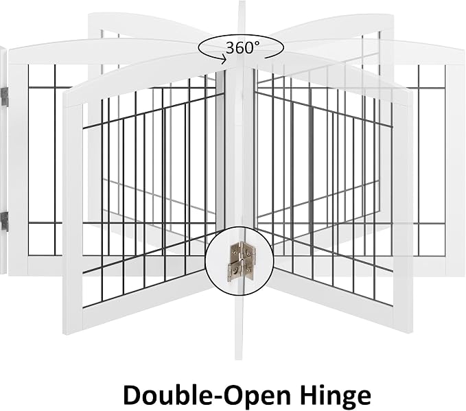 PAWLAND Free Standing Dog Gates for The House Stairs Doorways Indoor Foldable Wooden Small White Puppy Pet Gate Step Over Fence 60" W 24" H 3 Panels