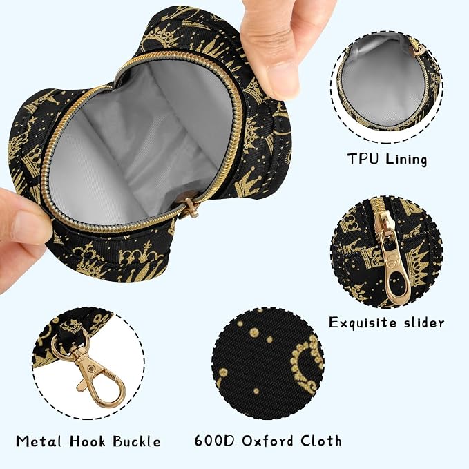 Crowns Black Print Pacifier Holder Case for Diaper Bag Portable Travel Pacifier Storage Case with Clip Newborn Baby Pouch for Baby Boys Girls Outdoor Purse