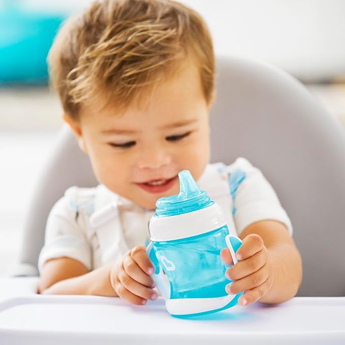 Munchkin Gentle Transition Baby Sippy Cup, Baby's First Sippy - Helps Babies & Toddlers Transitioning from Bottles to Cups, Spill Proof, 4 Months & Up, 4 Ounce, 2 Pack, Blue