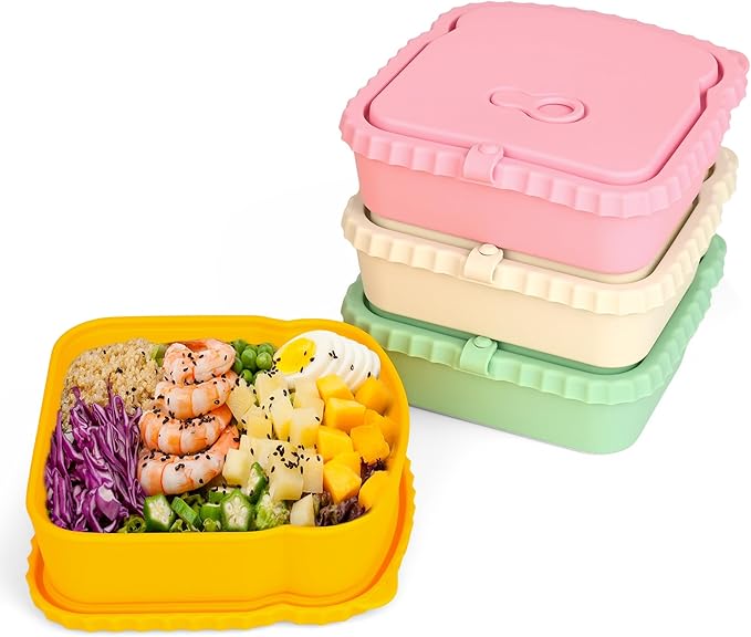 4 Pack Silicone Sandwich Container with Leakproof Lids, 15oz Reusable Lunch Box, BPA-Free Snack Box Food Storage for Sandwiches & Snacks, Dishwasher Safe for Office, Travel (4pc-A)