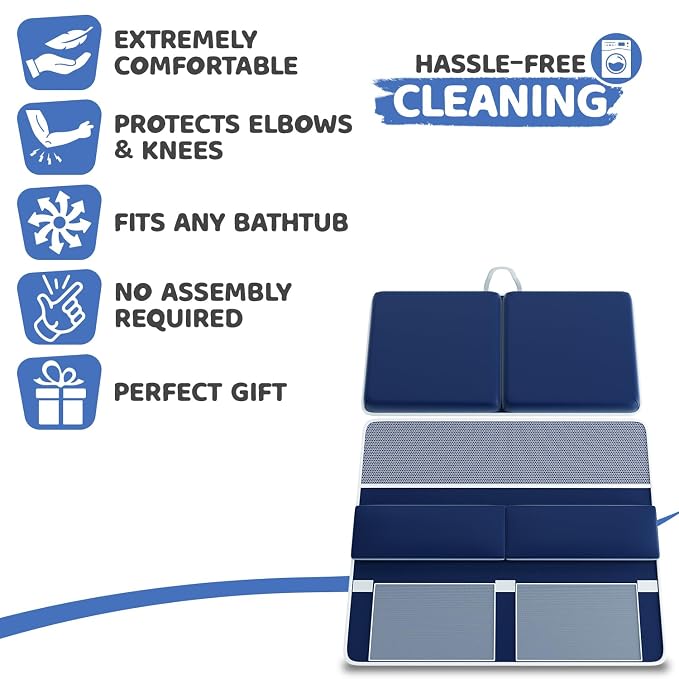 Sleepah Bath Kneeler and Elbow Kneeling Rest Pad Set for Baby Bathing – Waterproof Soft Memory Foam Mat Organizer Babies & Toddler Bathing Time Toys Sponge (Blue)