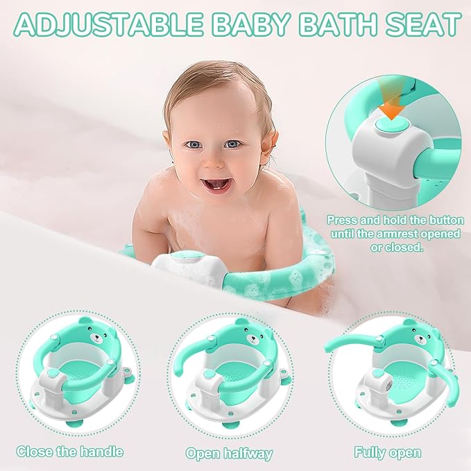 Baby Bath Seat for Babies 5-10 Months, Non-Slip Toddler Bath Seats for Babies Sitting Up, Safe Infant & Newborn Bathtub Chair with 4 Suction Cups & Soft Cushion for Shower,Mint