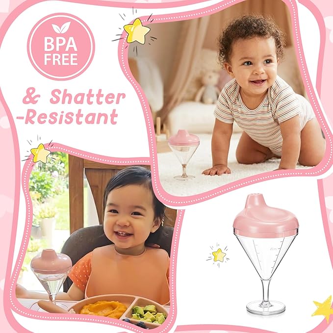 Irenare Martini Baby Wine Sippy Cup Spill Proof Plastic Cute Training Cup with Spout 2.7oz Baby Transition Goblet Beverage Milk Bottle for Kids Toddler Holiday Birthday Party Gift