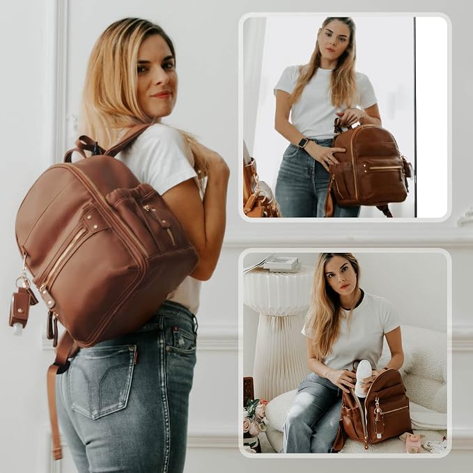 Mini Diaper Bag Backpack Leather Diaper Bag with Pacifier Holder Case Bundle