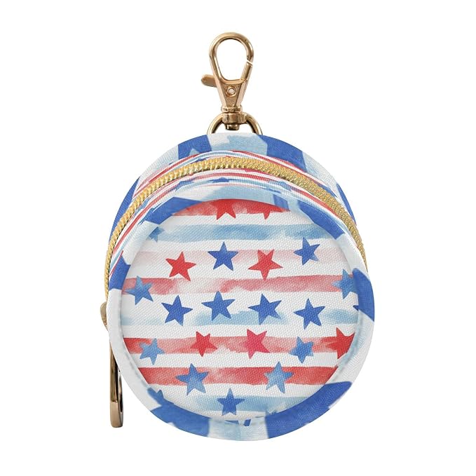 Pacifier Holder with Clip Pacifier Case for Diaper Bag Round Baby Pacifier Pouch Box Bag Portable July 4th Stripes Stars White