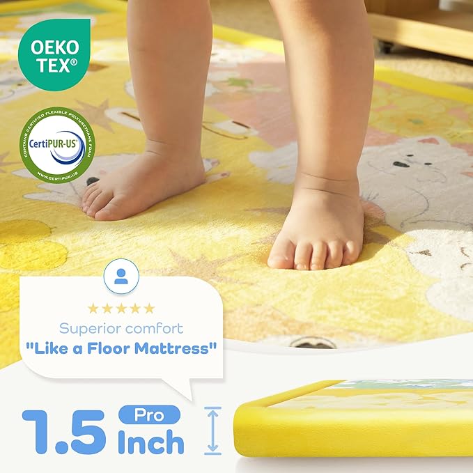 1.5" Thick Educational Extra Large Baby Floor Play Mat 79x158, Flannel Padded Memory Foam Kids Mat, Non-Slip Plush Playmat for Nursery Playroom Classroom ((Dog)