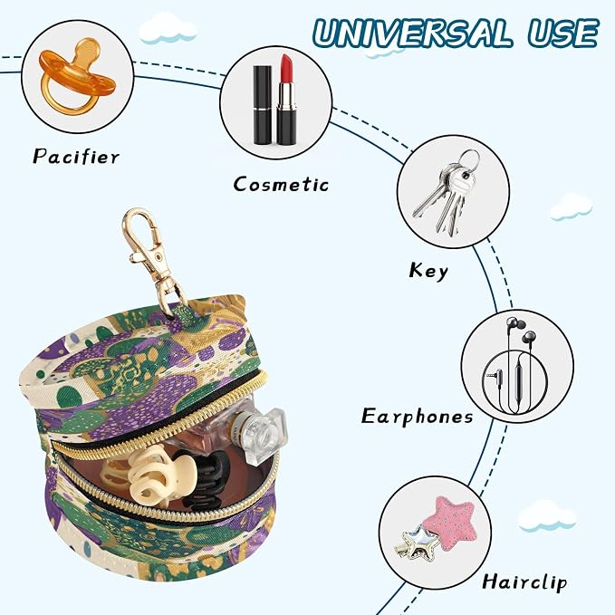 Pacifier Holder with Clip Pacifier Case for Diaper Bag Round Baby Pacifier Pouch Box Bag Portable Beige Polka Dots Masks Shrove Tuesday