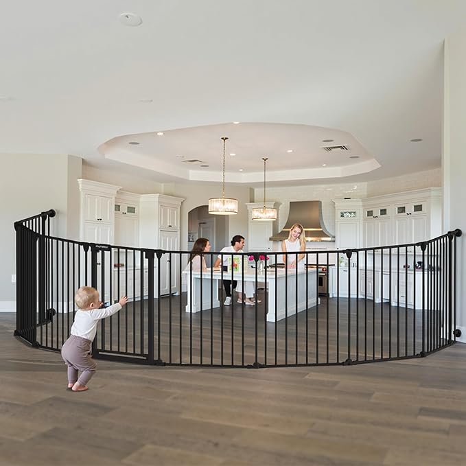 199" Extra Wide Baby Gate, Play Yard Child Safety Gate, Dog Gates with Auto-Close Door, Double Locking System for The House Doorways, Fireplace, Kitchen, 8-Panels, 30" Tall