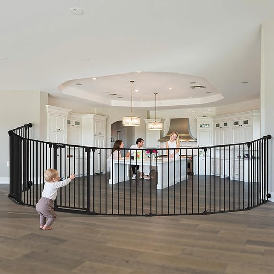 199" Extra Wide Baby Gate, Play Yard Child Safety Gate, Dog Gates with Auto-Close Door, Double Locking System for The House Doorways, Fireplace, Kitchen, 8-Panels, 30" Tall