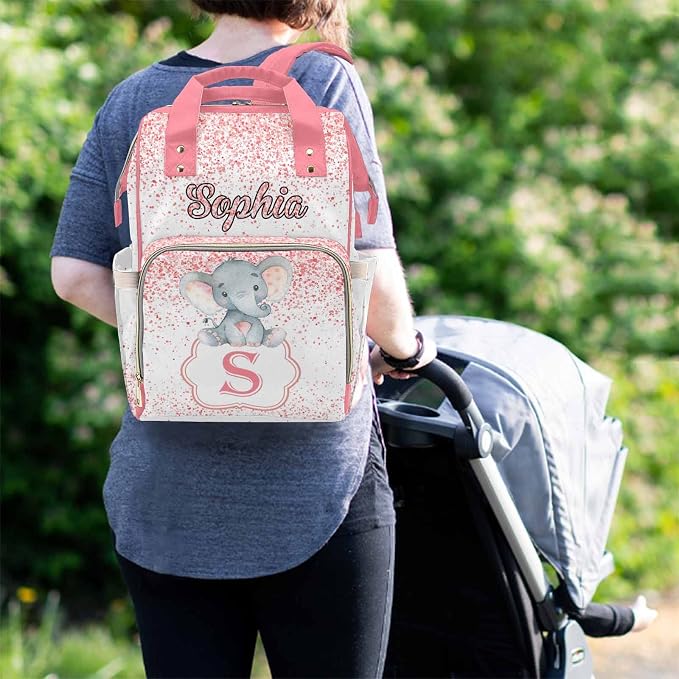 M YESCUSTOM Personalized Diaper Bag with Name Letter Custom Mommy Bag Backpack for Women Customized Waterproof Large Capacity Travel Daypack Pink