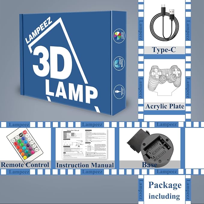 Lampeez 3D Gamepad Lamp Game Console Night Light 3D Illusion lamp for Kids, 16 Colors Changing with Remote, Gaming Room Gamer Gift, Kids Bedroom Decor as Xmas Holiday Birthday Gifts for Boys Girls