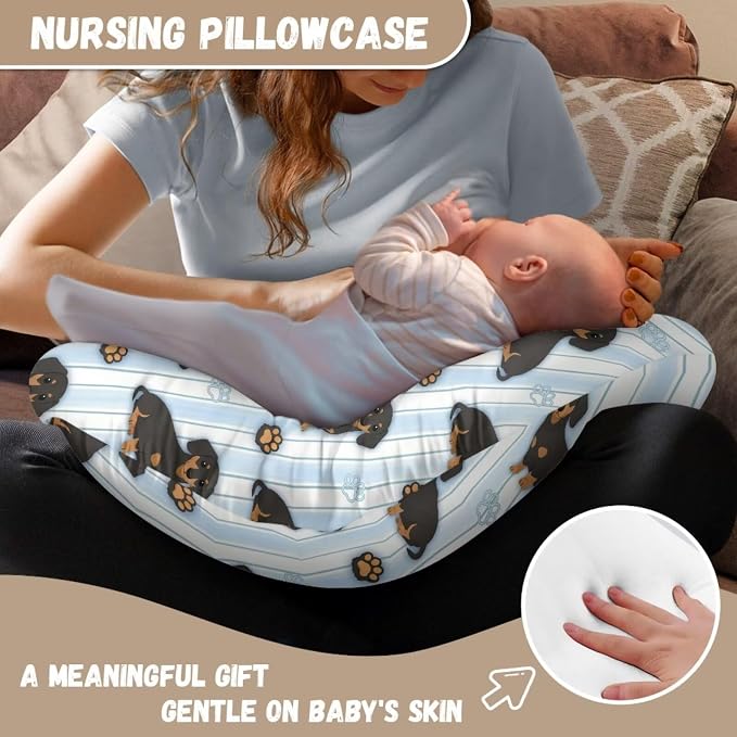 Jeiento Blue StripesNursing Pillow Case Cartoon Dachshund Dog Nursing Pillow Covers for Breastfeeding Elastic U-Shaped Feeding Pillow Covers Premium Quick-Dry Fabric Cover Slipcover,for Women Newborn