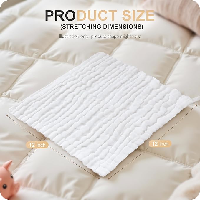 Cuddle Campus Baby Washcloths 6 Packs, Muslin Washcloths Baby,Cotton Burp Cloths, Extra Absorbent and Soft Wash Clothes for Newborns, 12x12 Inches