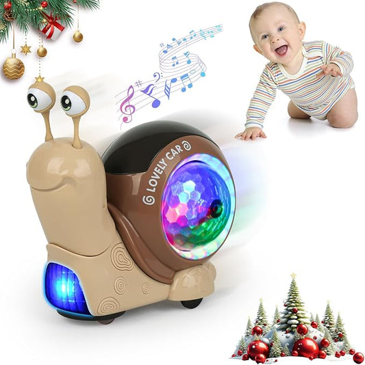 Baby Toddler Crawling Toys 6-12 Months, Musical Snail Baby Toy, Infant Crawling Tummy Time Development Toys Boy Girl Christmas Birthday Gifts (Snails Brown)
