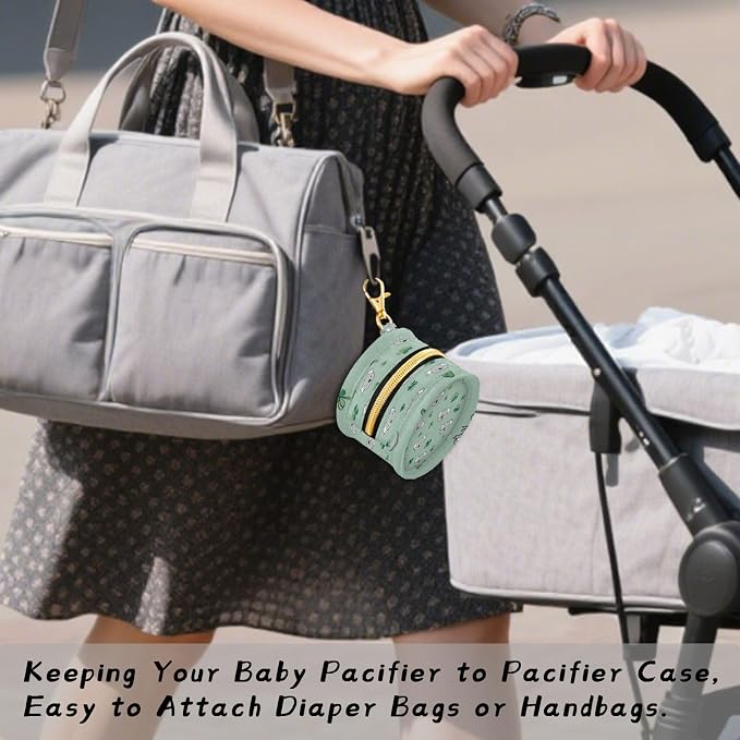 Pacifier Holder with Clip Pacifier Case for Diaper Bag Round Baby Pacifier Pouch Box Bag Portable Koala and Clover Green