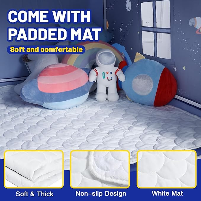 Wilwolfer Space Kids Tent Indoor: with Mat, Star Lights - Kids Play Tent Space Toys - Bedroom Decorations Astronaut Rocket Ship (Black)