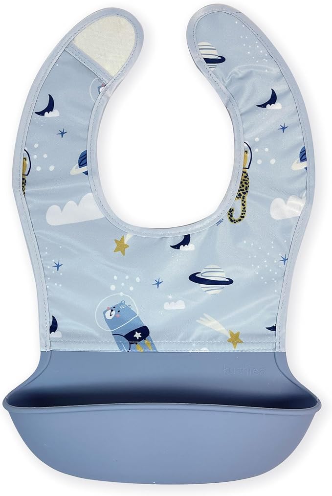 Kushies Silisoft Bib, Waterproof Top with Soft Silicone catch all pocket for Babies and Toddlers