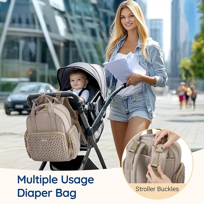 mommore Diaper Bag Backpack, Stylish Travel Baby Bag with Insulated Pockets, Changing Pad and Stroller Straps for Toddler (XS-Brown Taupe, Mini-16L)