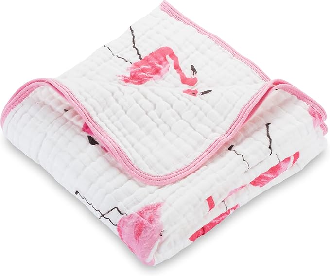 LollyBanks Muslin Baby Blanket 100% Cotton, Soft and Breathable Muslin Quilt 47 x 47 Inches Toddler Blanket for Girls, 6 Layers Baby Blanket, Lightweight Baby Receiving Blankets (Flamingo Print)