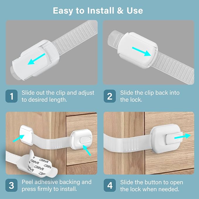 Child Safety Cabinet Locks - (6 Pack) Baby Proofing Latches, Cabinet Drawer Baby Safety Locks, Multifunction, Strong Adhesive Tapes Included, Easy to Use, No Tools Needed.