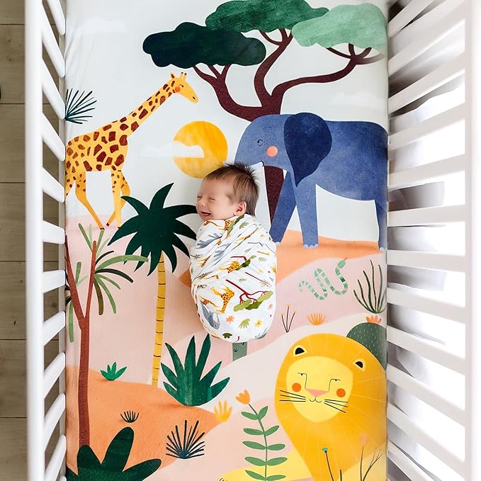 Rookie Humans Super Soft Viscose from Bamboo Muslin Swaddle Blankets for Baby Girls and Boys ??Silky Soft - 47 x 47 inches Swaddling Blankets - Newborn Baby Essentials, Savanna