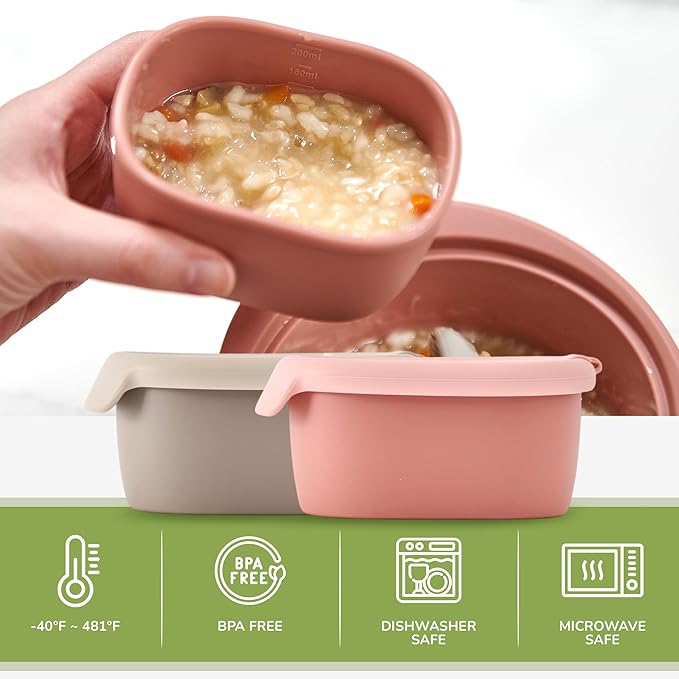 Baby Food Storage Containers ??Silicone BPA Free, Airtight Lid ??Microwave & Dishwasher Safe Baby Food Container ??Reusable Containers with Lids ??Kids Meal Prep Container