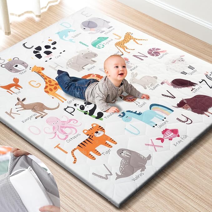 TINYHARBO Premium Foam Baby Play Mat 50" x 50" ??Removable & Machine Washable Cover, Extra Thick Padding Playpen Mat, Non-Slip Crawling Mat, Easy to Clean for Infants, Toddlers & Babies