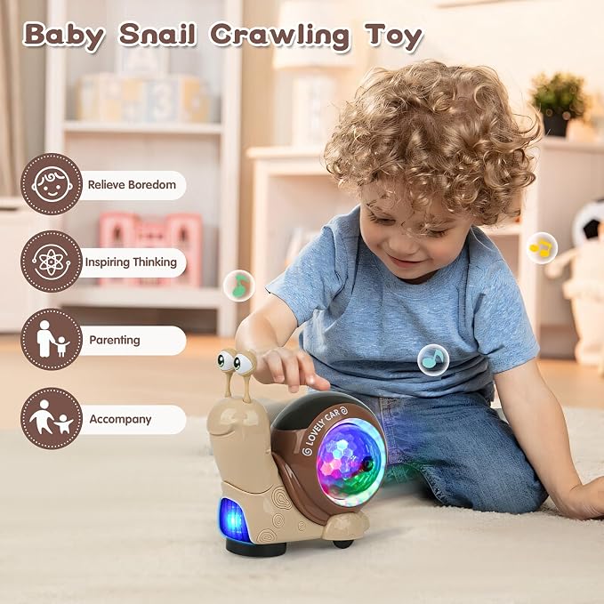 Baby Toddler Crawling Toys 6-12 Months, Musical Snail Baby Toy, Infant Crawling Tummy Time Development Toys Boy Girl Christmas Birthday Gifts (Snails Brown)