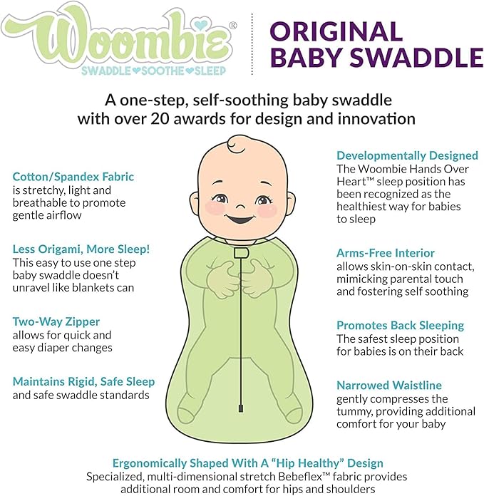 Woombie Original Baby Swaddling Blanket - Soothing, Cotton Baby Swaddle with Zipper - Wearable Newborn Blanket, Lots of Dots, 14-19 lbs