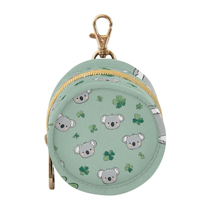 Pacifier Holder with Clip Pacifier Case for Diaper Bag Round Baby Pacifier Pouch Box Bag Portable Koala and Clover Green